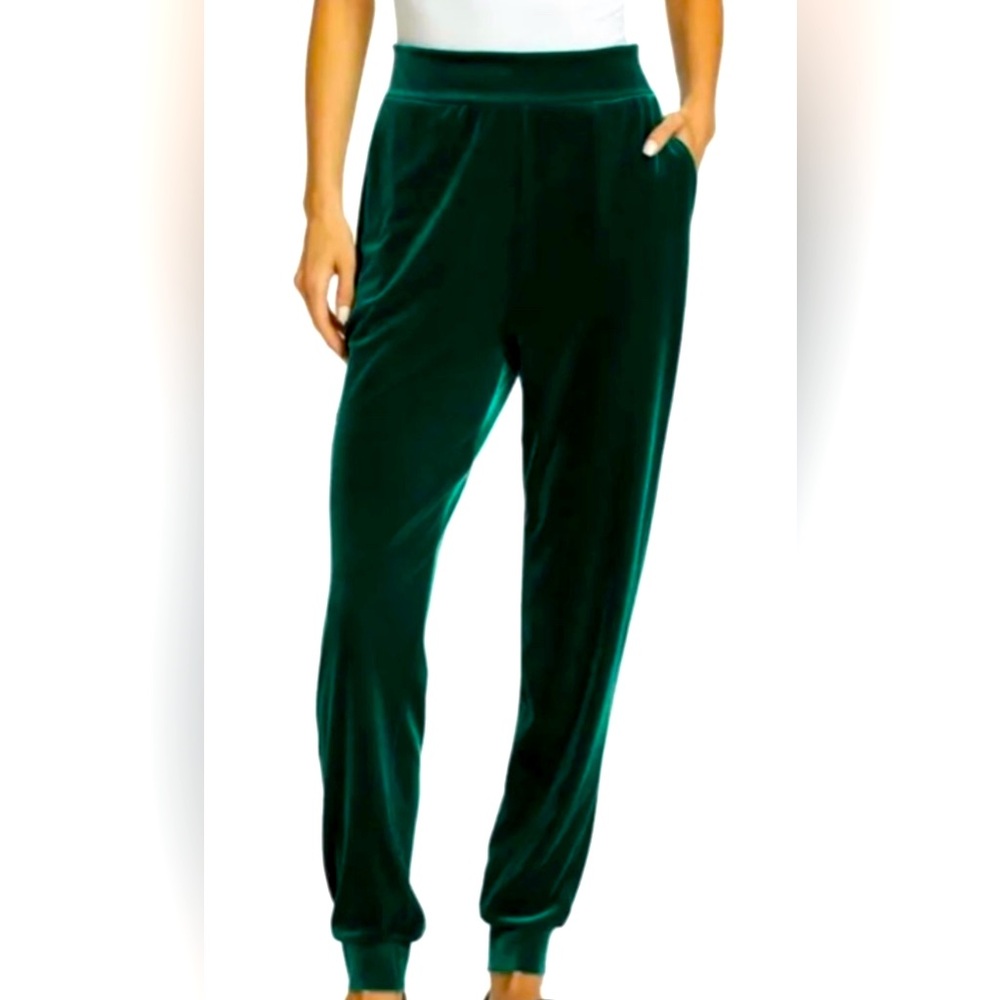 NWT Chiara Boni La Petite Rose “Leisure” Kris Holly Green Velvet Joggers Pants S